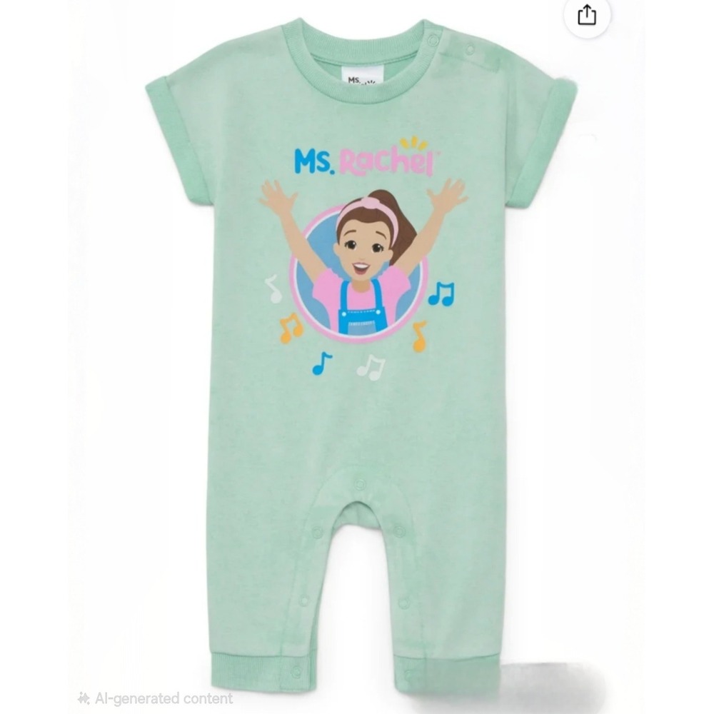 Ms. Rachel Baby Outfit 12M Romper Bodysuit Short Sleeve One Piece Mint‎
